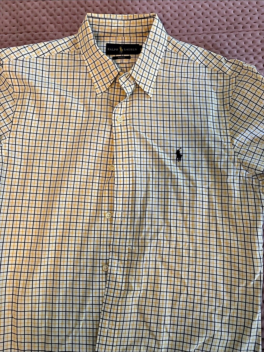 Ralph Lauren Slim Fit Plaid Button Down in Yellow & White Size Medium Like New